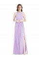 Sydney Shirred Skirt Jewel Neck Halter Chiffon Bridesmaid Dress with Front Slit