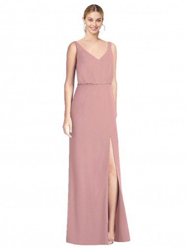 Sydney Blouson Bodice Chiffon Bridesmaid Dress with Front Slit
