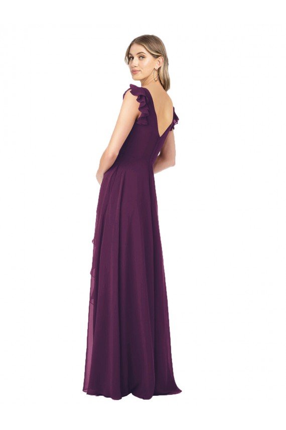 Sydney Ruffle Cap Sleeves Long Chiffon Bridesmaid Dress