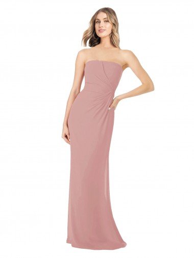 Shop Draped Strapless Sheath Long Chiffon Bridesmaid Dress Sydney