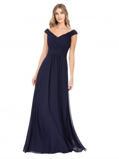 Sydney Off the Shoulder Classic Chiffon Bridesmaid Dress with Draped Bodice
