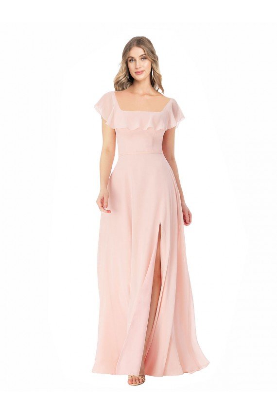 Sydney Flutter Cap Sleeves Square Neck Ruffle Chiffon Bridesmaid Dress