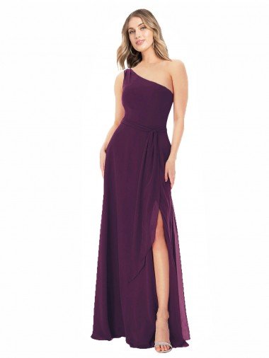 Sydney One Shoulder Chiffon Bridesmaid Dress with Tie Belt