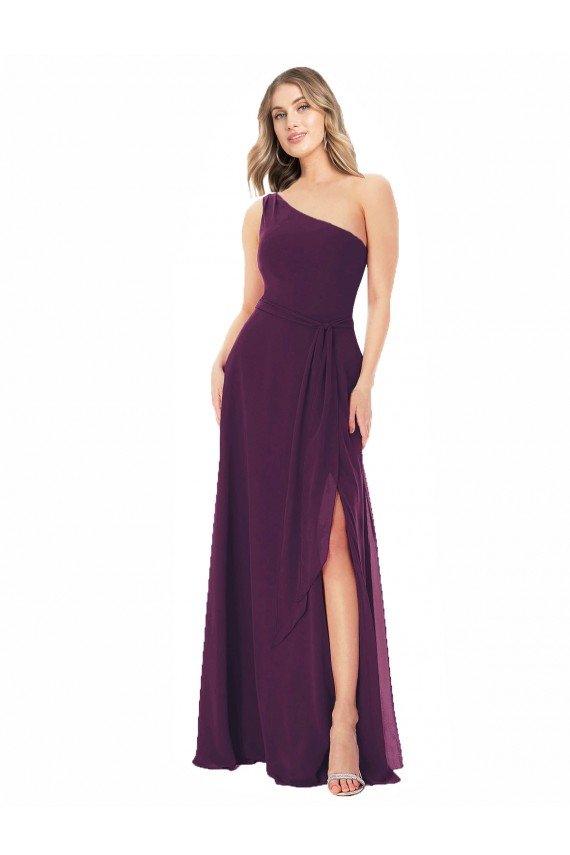 Sydney One Shoulder Chiffon Bridesmaid Dress with Tie Belt