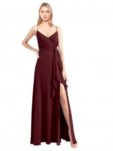 Sydney Spaghetti Straps V-Neck Long Chiffon Bridesmaid Dress with Side Slit