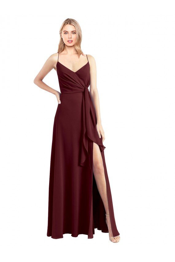 Sydney Spaghetti Straps V-Neck Long Chiffon Bridesmaid Dress with Side Slit