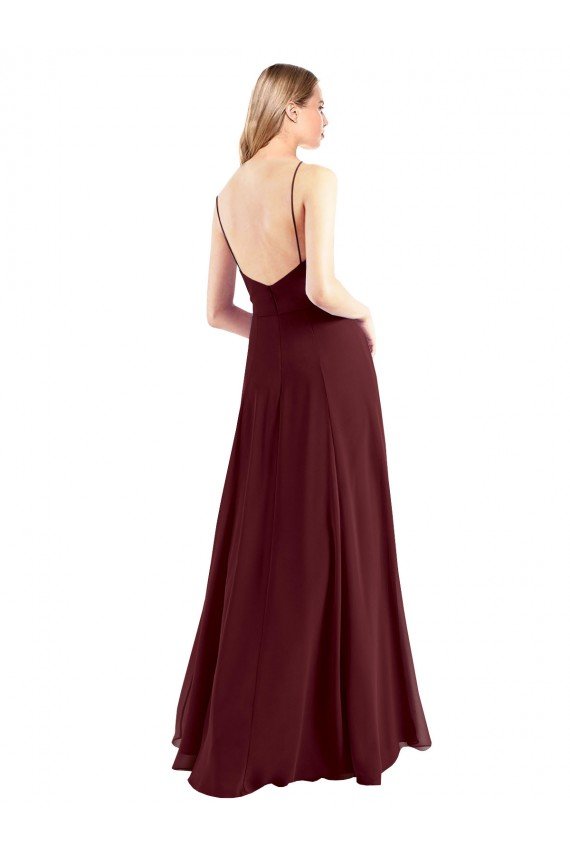 Sydney Spaghetti Straps V-Neck Long Chiffon Bridesmaid Dress with Side Slit