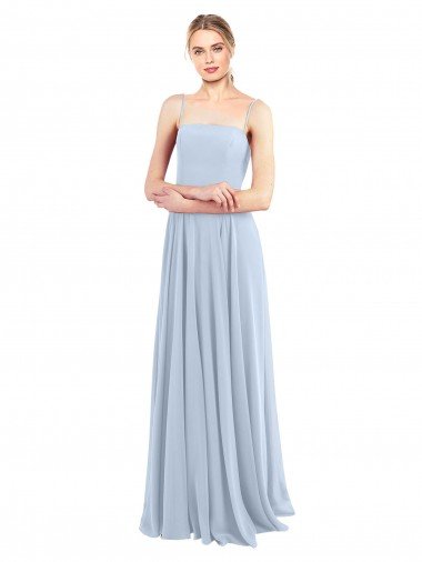 Sydney Luxe Chiffon Straight Neckline Long Chiffon Bridesmaid Dress with Skinny Straps