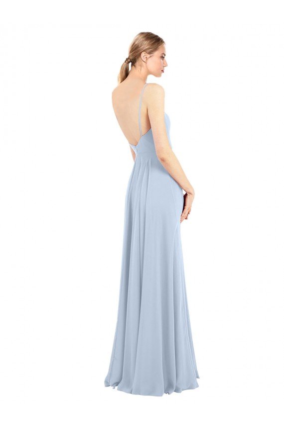 Sydney Luxe Chiffon Straight Neckline Long Chiffon Bridesmaid Dress with Skinny Straps