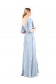 V-Neckline and Cascading Flutter Sleeves Chiffon Bridesmaid Dress with Front Slit