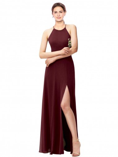 Sydney Slim Long High Halter Neck Chiffon Bridesmaid Dress with High Side Slit
