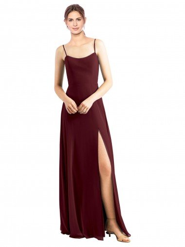 Sydney Sleek Fit and Flare Long Scoop Neck Chiffon Bridesmaid Dress with High Side Slit