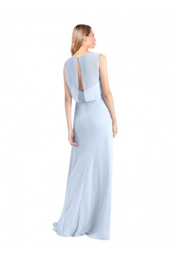 Sydney Illusion Boat Neck Long Full Length Chiffon Bridesmaid Dress with Keyhole Back