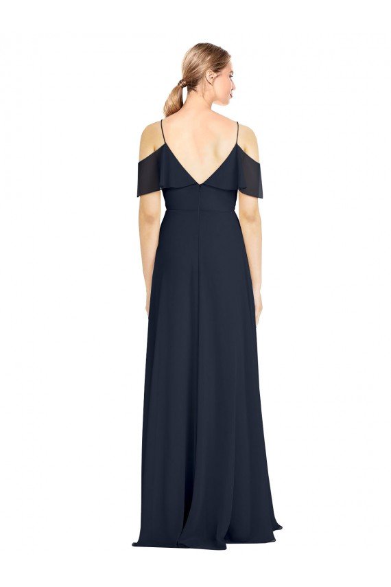 Sydney Draped Sleeves Flounce Neckline Long Chiffon Bridesmaid Dress with Spaghetti Straps