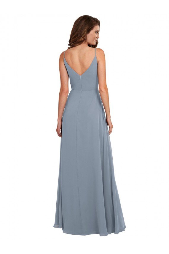 Sydney Long Full Length Draped Cowl Neck V-Back Slip Chiffon Bridesmaid Dress