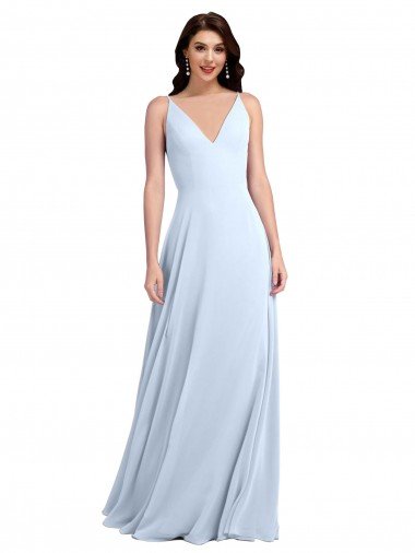 Sydney Long Floor Length V-Neck Chiffon Bridesmaid Dress with Keyhole Back