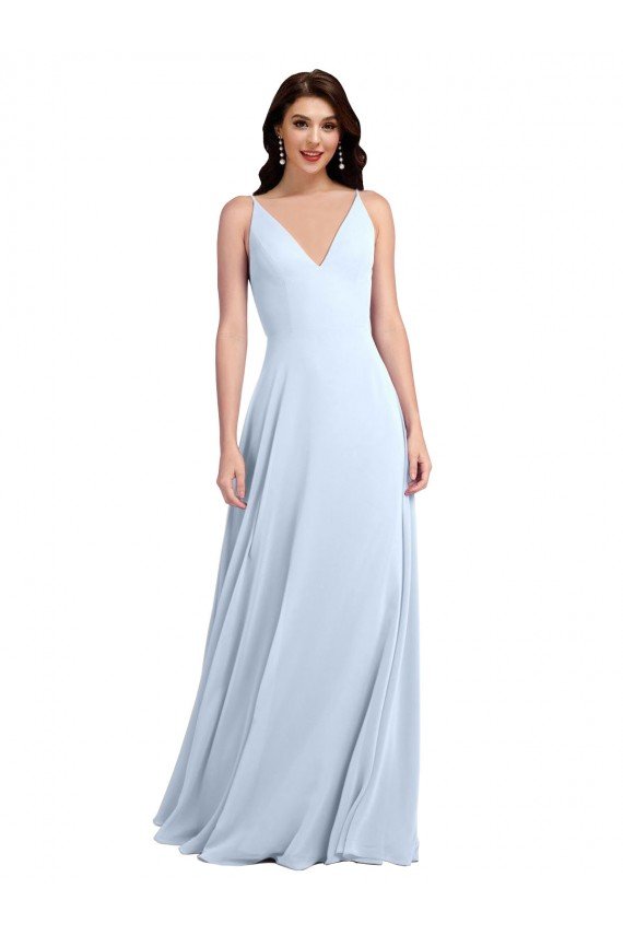 Sydney Long Floor Length V-Neck Chiffon Bridesmaid Dress with Keyhole Back