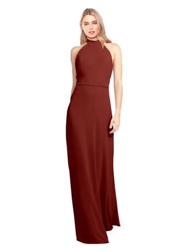 Sydney Slim High Neck Halter Fitted Open Back Chiffon Bridesmaid Dress / Prom Dress