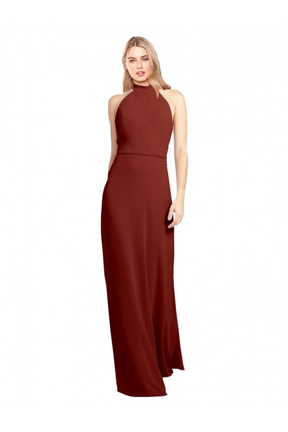 Sydney Slim High Neck Halter Fitted Open Back Chiffon Bridesmaid Dress / Prom Dress