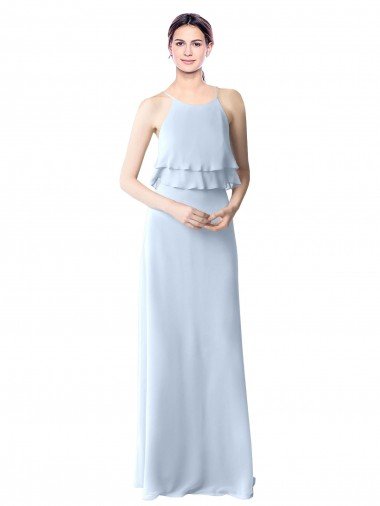 Sydney High Narrow Neck Long Chiffon Bridesmaid Dress with Tiered Ruffles
