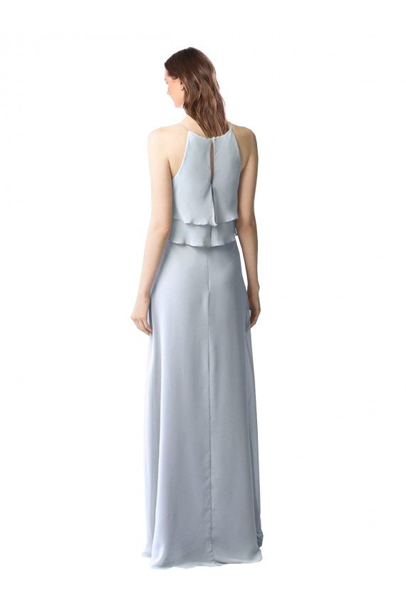 Sydney High Narrow Neck Long Chiffon Bridesmaid Dress with Tiered Ruffles