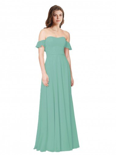 Sydney Flounce Sleeves Off the Shoulder Long Chiffon Bridesmaid Dress