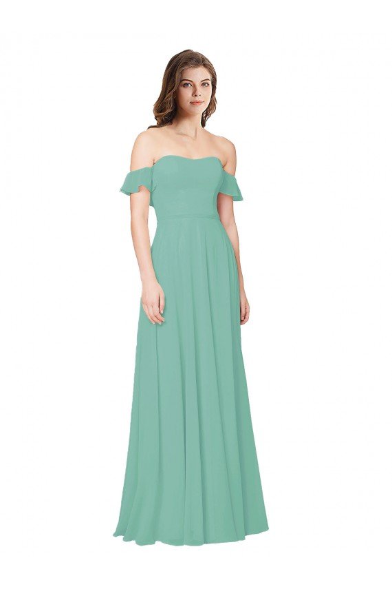 Sydney Flounce Sleeves Off the Shoulder Long Chiffon Bridesmaid Dress