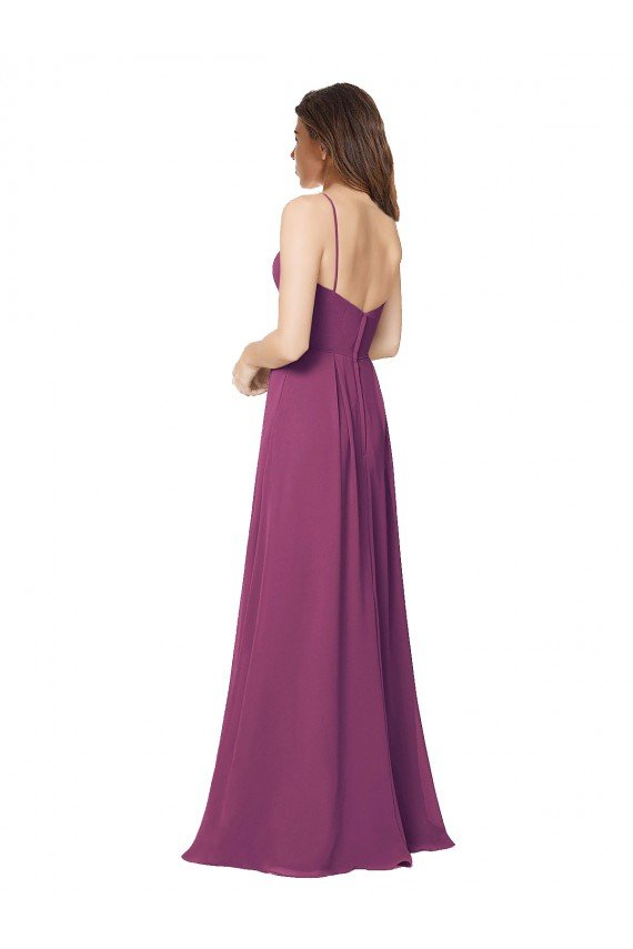 Sydney Halter Neck Long Pleated Chiffon Bridesmaid Dress with Pockets
