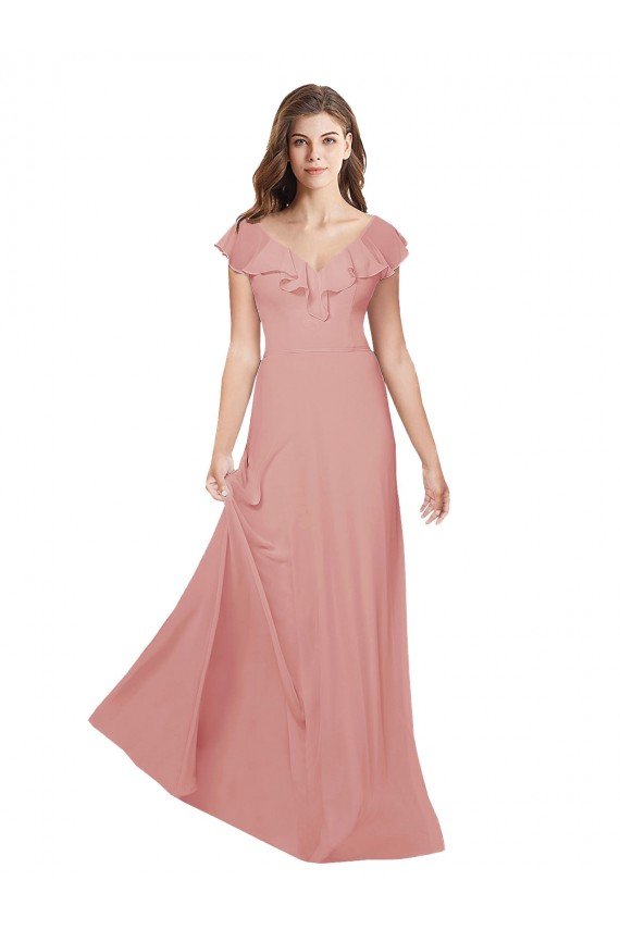 Sydney Flounced V Neckline Flutter Sleeves Chiffon Bridesmaid Dress