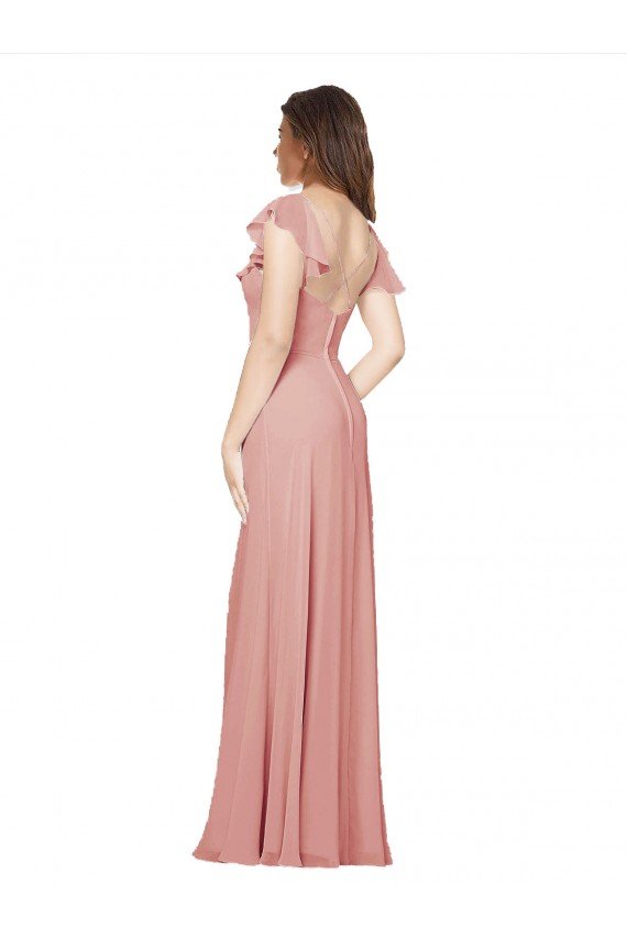 Sydney Flounced V Neckline Flutter Sleeves Chiffon Bridesmaid Dress