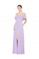 Sydney Ruffled Off the Shoulder Long Chiffon Bridesmaid Dress with Slit