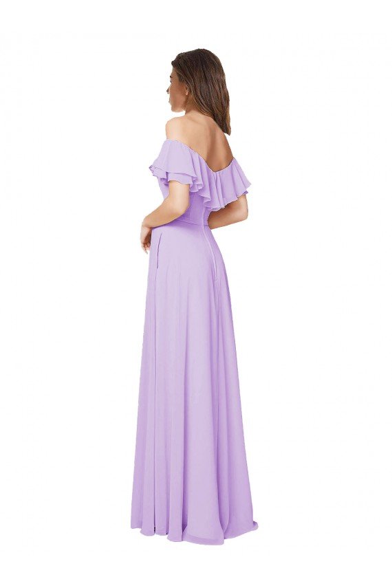Sydney Ruffled Off the Shoulder Long Chiffon Bridesmaid Dress with Slit