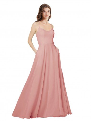 Sydney Open Back Wide Tie Band Long Chiffon Bridesmaid Dress with Pockets
