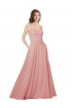 Sydney Open Back Wide Tie Band Long Chiffon Bridesmaid Dress with Pockets