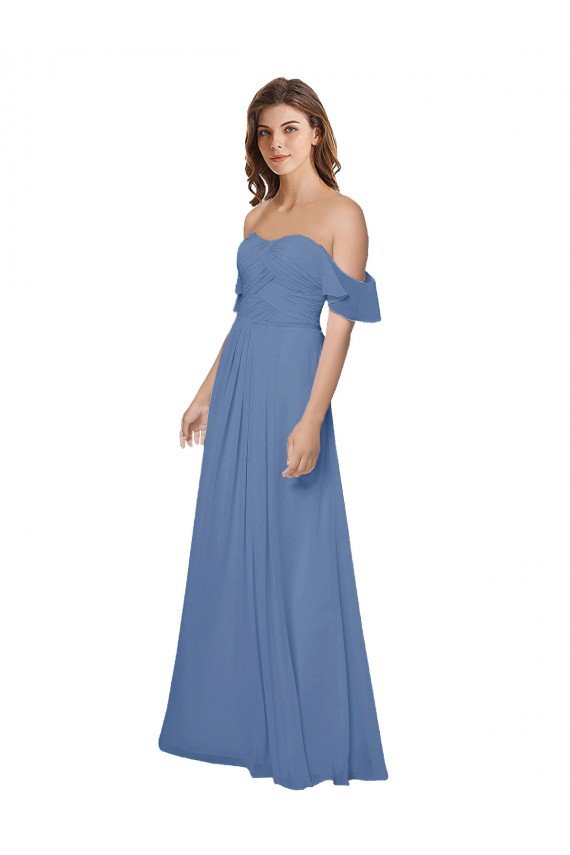Sydney Flutter Sleeves Scoop Neck Off the Shoulder Long Chiffon Bridesmaid Dress