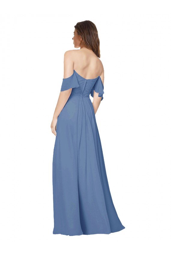 Sydney Flutter Sleeves Scoop Neck Off the Shoulder Long Chiffon Bridesmaid Dress