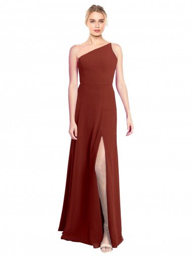 Sydney Fit and Flare One Shoulder Long Chiffon Bridesmaid Dress with High Slit