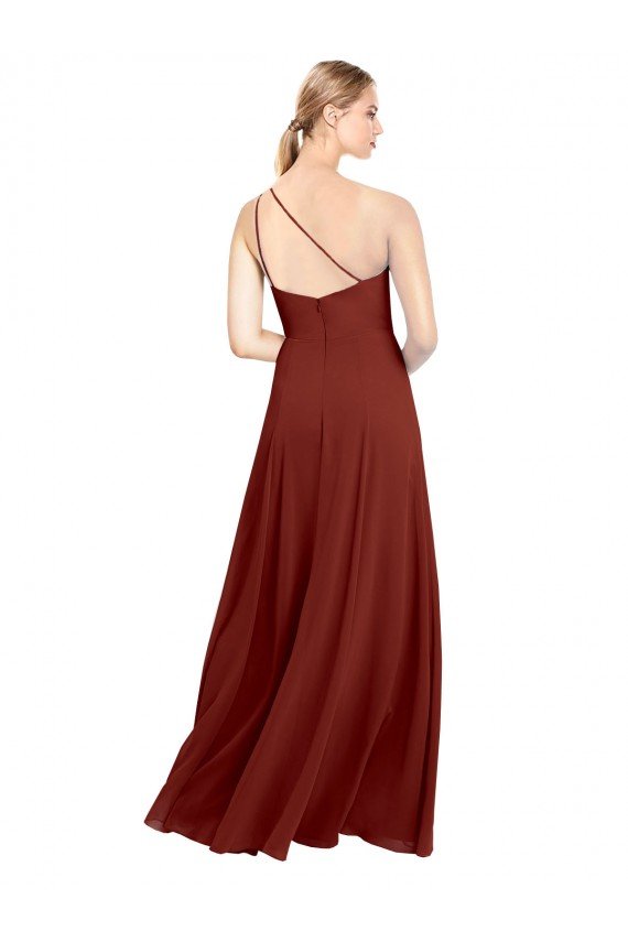 Sydney Fit and Flare One Shoulder Long Chiffon Bridesmaid Dress with High Slit