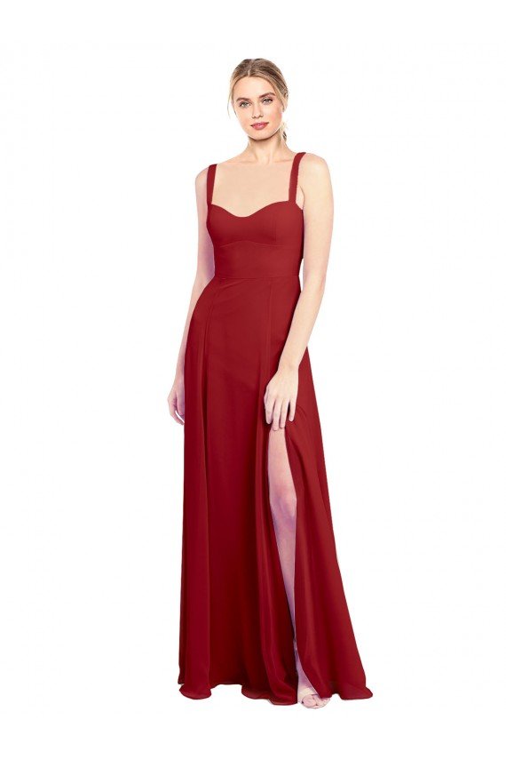 Sydney Sweetheart Neckline Long Chiffon Bridesmaid Dress with Side Slit and Wide Straps