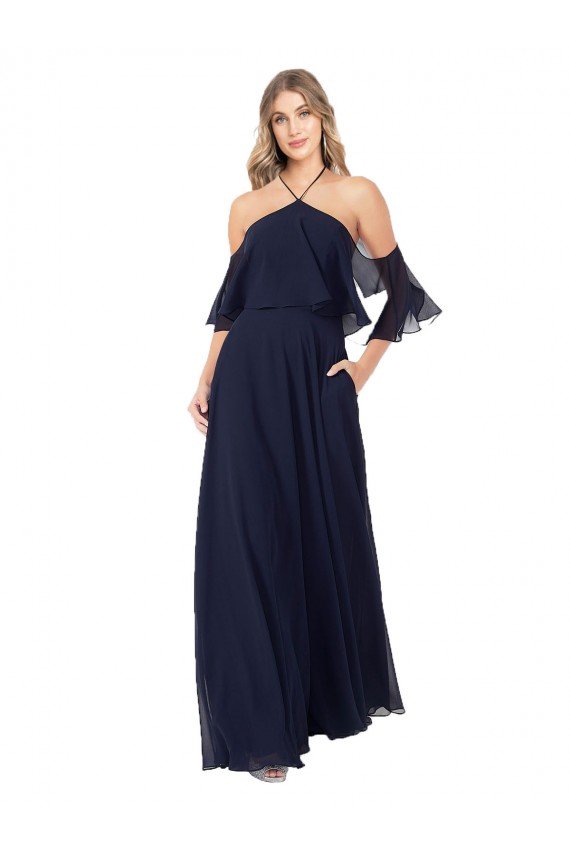 Sydney Halter Neck Cold Shoulder Flutter Sleeves Bridesmaid Dress