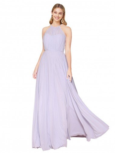 Sydney High Neck Halter Shirred Chiffon Bridesmaid Dress / Formal Prom Dress