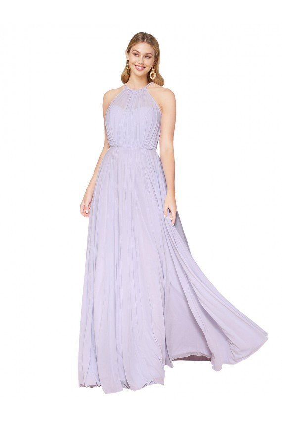 Sydney High Neck Halter Shirred Chiffon Bridesmaid Dress / Formal Prom Dress
