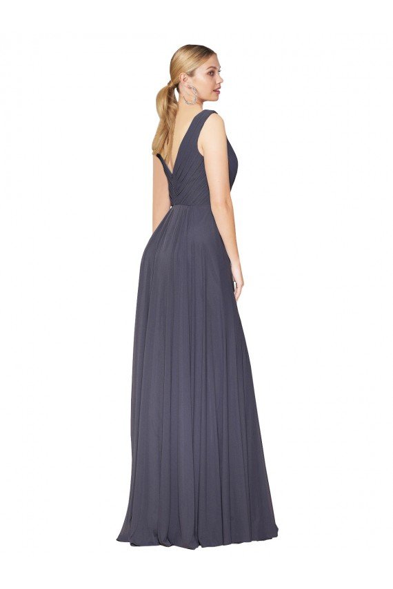 Sydney Floor Length High Neck V-Back Chiffon Bridesmaid Dress / Formal Prom Dress