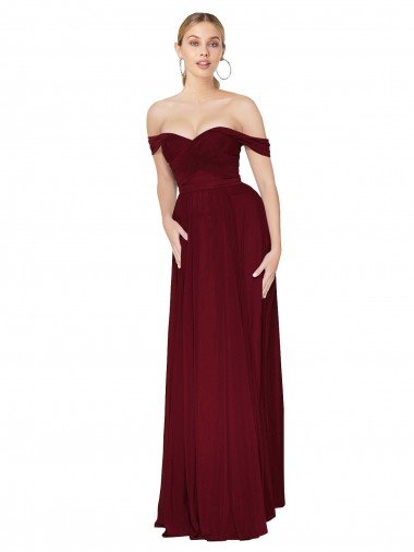 Shop Shirred Sweetheat Neckline Off the Shoulder Long Chiffon Bridesmaid Dress / Formal Prom Dress Sydney