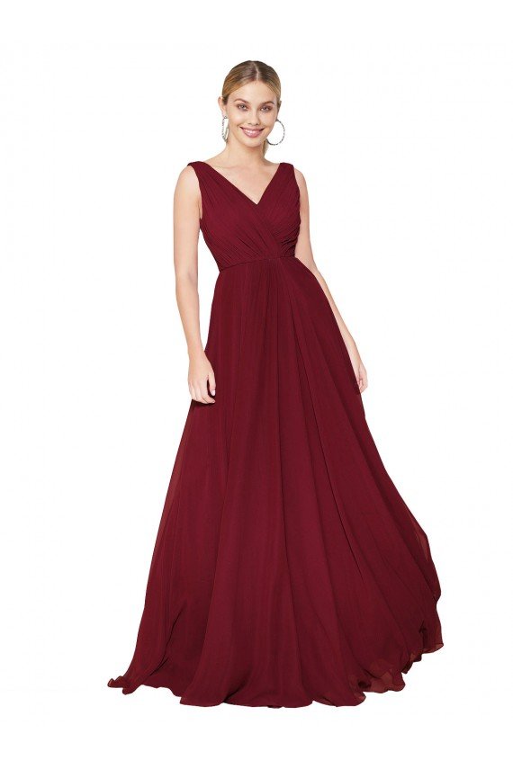 Sydney Draped A-Line V-Neck Floor Length Chiffon Bridesmaid Dress / Formal Prom Dress