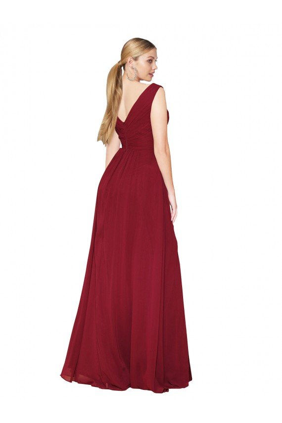 Sydney Draped Mermaid Long V-Neck Chiffon Bridesmaid Dress / Formal Prom Dress with High Slit