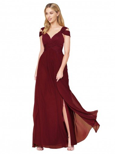 Sydney Off the Shoulder Long Chiffon Bridesmaid Dress / Formal Prom Dress with Side Slit