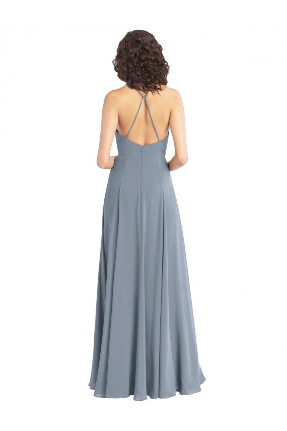 Sydney Slim A-Line Cowl Neck Long Chiffon Bridesmaid Dress with Side High Slit