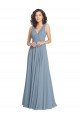 Sydney Faux Surplice Bodice Long Chiffon Bridesmaid Dress with V-Neckline