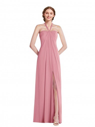 Sydney Draped Chiffon Grecian Column Bridesmaid Dress with Front Slit